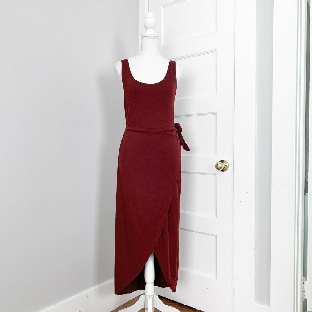 Reformation Burgundy Sleeveless Wrap Midi Dress